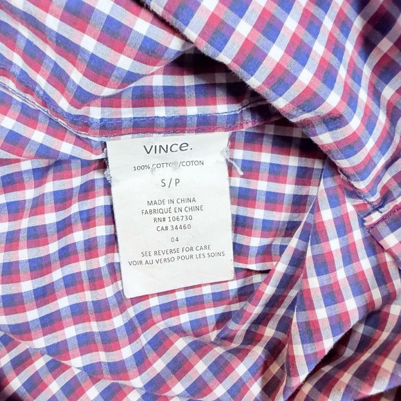 Vince Button Shirt Men Small Blue Red White Check Gingham Lightweight Cotton - Picture 4 of 10